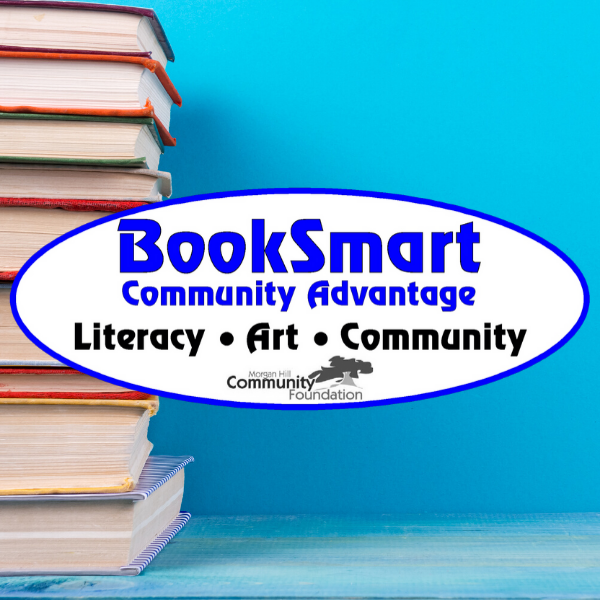 Booksmart Community Advantage logo on background of books